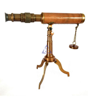 Télescope nautique à zoom 10x en laiton monté sur cuir antique, avec trépied pliable, objet de collection, pour la maison, le bureau, la navigation