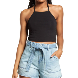 Top corto de alta calidad para mujer alrededor del cuello diseño de logotipo de manga corta moda de verano para mujer nuevo Top corto - Product Image 5