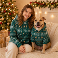 Tenues assorties parent-enfant et animal de compagnie sur le thème de Noël pour l'automne-hiver – Ensembles confortables et créatifs en velours à capuche pour chiens et chats