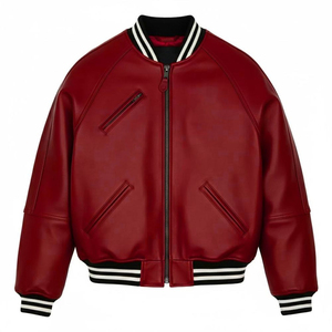 Chaqueta Bomber Universitaria de Cuero Genuino de Piel de Vacuno al por Mayor, Unisex, OEM, Personalizada con Cremallera, Estilo Béisbol, Abrigo de Invierno, Ropa Urbana - Product Image 3