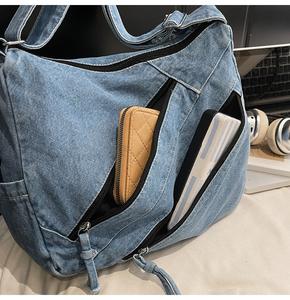 Sac à bandoulière en jean multi-poches élégant, sac à main décontracté pour femme et homme, voyage, travail, école, avec sangle réglable - Product Image 3