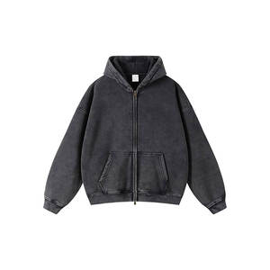 Sudadera con capucha con cremallera lavada con ácido para hombre personalizada al por mayor 2025 Sudadera con capucha de mezcla de algodón polar transpirable de secado rápido - Product Image 1