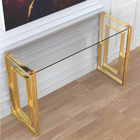 Table console moderne pour salon avec structure en acier plaqué or et plateau en marbre trempé de 10 mm pour usage hôtelier