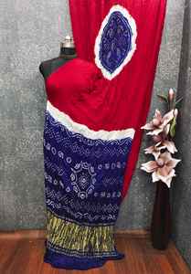 Sari Gajji Bandhani pur fait main, teinture à la main, Lagadi Patta, traditionnel indien, ethnique, fête, fournisseur en gros - Product Image 4