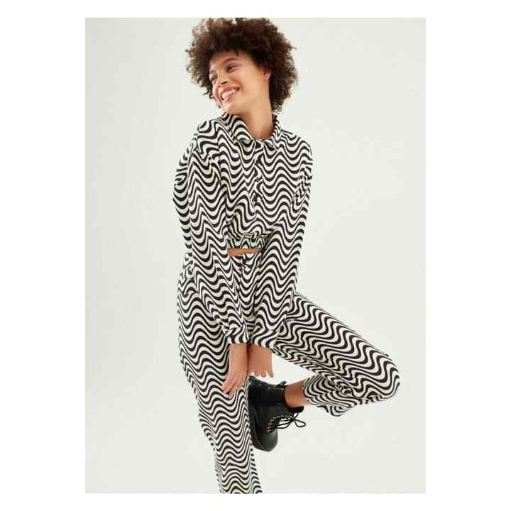 Women's Black Color Striped Gabardine (ONLY BLOUSE) Blouse