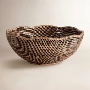 Panier à fruits en rotin avec bord ondulé, panier de rangement fait main, vente en gros, écologique, fabriqué au Vietnam - Product Image 1