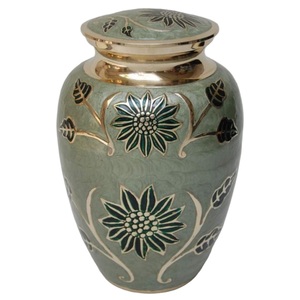 Urnes de crémation pour adultes en laiton de haute qualité avec une belle gravure en émail brun doré fini pour les cendres humaines urnes funéraires en métal - Product Image 2