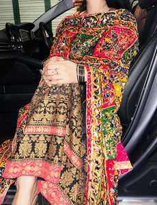 Trending Traditional Pakistani Silk Shawls Colorful Multicolor Embroidery with Mirror Work and Ethnic Style Chinon <b>Dupatta</b> - Product Image 3