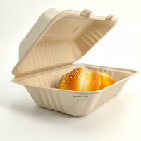 Boîte à hamburger jetable la plus populaire, naturelle, biodégradable, non toxique, type clamshell, 9*6, 9*9, pour tous types d'événements, camions de restauration, voyages