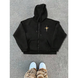 Hoodie personnalisé avec <span class=keywords><strong>strass</strong></span>, effet délavé, fermeture éclair, hoodie à paillettes, coupe ample, en coton French Terry - Product Image 2