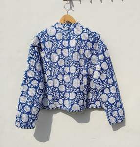 แจ็กเก็ตสั้นผ้าคอตตอนพิมพ์ลายบล็อกด้วยมือใส่ได้สองด้านสำหรับฤดูหนาวเสื้อโค้ทผ้าทอเทคนิคซักเสื้อนอกลำลอง - Product Image 5