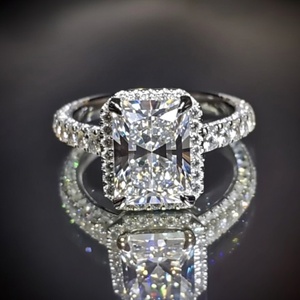 Tishya Diamond 4.88 TCW Radiant Cut Moissanite Three-Row Engagement <b>Ring</b> 14K Solid White <b>Gold</b> <b>Vintage</b> Style <b>Gold</b> Plated Wedding - Product Image 1