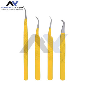 Pince à épiler professionnelle en acier inoxydable avec poignée en diamant Applicateur d'extensions de cils à pointe en fibre jaune - Product Image 1