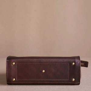 Sac à main fourre-tout vintage en cuir véritable marron foncé pour femme, style mode, avec deux anses, fermeture éclair, résistant à l'eau - Product Image 5