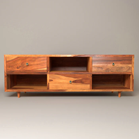 Soporte de TV Extensible y Convertible de Madera Maciza con Diseño Moderno en Madera Sheesham para Sala de Estar o Dormitorio, Acabado Natural