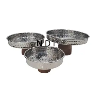 Dinner Tabletop Decoration Set Of 3 Cup Cake Stand For Glossy Finishing Hammered Design Cup Cake Server Metal Cake Stand