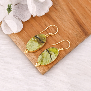 Pendientes Clásicos de Ópalo Verde en Forma Ovalada, Chapados en Oro, de Latón, Estilo Moderno, Aleación, para Bodas, Fiestas, Regalo Elegante para Mujer - Product Image 3