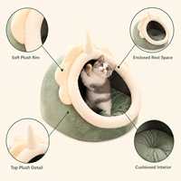 Vente en gros : Niche pour chat verte en peluche, fermée, avec rebord rembourré doux, pour intérieur, nid de sommeil confortable pour l'hiver, mobilier pour animaux de compagnie