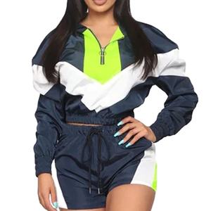 <b>Women's</b> <b>Plus</b> <b>Size</b> Windproof <b>Shorts</b> 2 Piece Set Custom Nylon Lightweight Color Block Windbreaker Fashion Washed Technique 2026 - Product Image 2