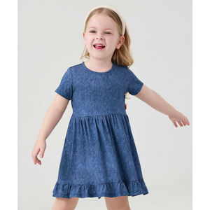 ชุดเดรสเด็กผู้หญิงสำหรับฤดูร้อน แขนสั้น ทรงเอไลน์ เอวธรรมชาติ ผ้าเดนิม - Product Image 3