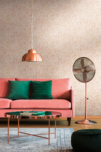 Papel Tapiz Floral Hecho en Alemania, Rollos Beige Dorado, Estructura Textil de Vinilo No Tejido, Lavable, Resistente a la Abrasión, Ligero, para Sala de Estar - Product Image 3