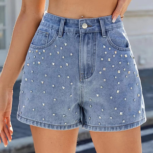 Pantalones cortos de mezclilla con estampado de piedra 3D personalizados Premium 2025 nuevos pantalones cortos lavados para mujer Pantalones cortos de verano elegantes para mujer - Product Image 1
