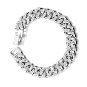 14mm 2 filas de alta calidad D Color Moissanite pulseras Pass Diamond Tester 925 Plata estilo hip-hop pulsera cubana - Product Image 4