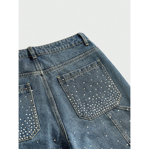 Pantalones cortos de mezclilla con diamantes de imitación de estilo callejero de primera calidad para hombre, pantalones vaqueros holgados de verano con opciones de logotipo personalizado, ropa de calle - Product Image 2