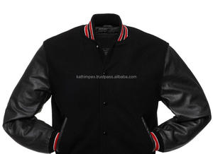 Veste universitaire noire Letterman en laine et cuir unisexe avec fermeture à bouton-pression pour le printemps en toile - Product Image 4