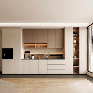 Buffet <span class=keywords><strong>de</strong></span> style Mid-Century personnalisable avec meuble à vin et plan <span class=keywords><strong>de</strong></span> travail, en panneaux <span class=keywords><strong>de</strong></span> particules, pour salon et salle à manger <span class=keywords><strong>de</strong></span> villa - Product Image 1