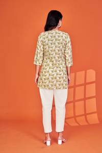 Top Tradicional de Fiesta con Motivo de Hojas para Mujer, Mezcla de Algodón, Gris, Estampado Digital en Relieve, Secado Rápido - Product Image 5