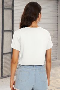 Tops cortos de verano para mujer con mangas cortas y escote redondo blusa informal elegante sin esfuerzo en algodón/poliéster/Rayón Spandex - Product Image 4