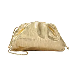 Gold Pouch Light Weight Shiny Dumpling Crossbody Bag Cloud Handbag Soft PU Clutch Purse