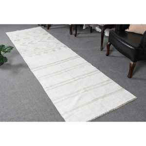 Vintage 2.8x10.2 ft <b>Rug</b>, <b>Runner</b> Turkish <b>Rug</b>, White Gray Moroccan <b>Rug</b> - Product Image 1