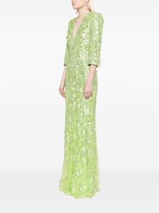 Vestido de lujo con diseño de lentejuelas con cuello en V, mangas completas, tela satinada para fiestas de graduación, eventos formales - Product Image 5