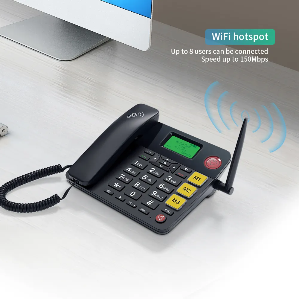 Gsm 4g, telepon rumah kantor decktop tanpa kabel dengan slot kartu sim landline 4G kartu sim gsm telepon desktop nirkabel tetap