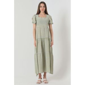 Robe longue en lin rayée vert pistache pour femme Topshow - Robe maxi décontractée élégante pour les vacances d'été - Product Image 1