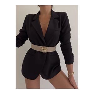 Ceinture élastique pour femme avec boucle soleil, ceinture pour veste, ceinture pour chemise, ceinture pour robe - Beige - Product Image 3