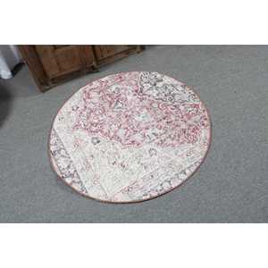 Turkish Vintage Rug 3.2x3.2 ft <b>Red</b> Ombr <b>Wool</b> Patchwork Eco Friendly Latex Backing - Product Image 2