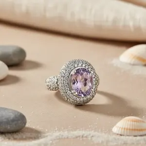 แหวนอเมทิสต์ชุบทองคำสีกุหลาบสำหรับผู้หญิง แฟชั่นและอัญมณีธรรมชาติ (ฝังสแตนเลส) - Product Image 2