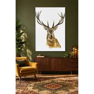 Impression sur toile de tête de cerf en aquarelle sur fond blanc de Fida - Product Image 5