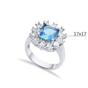 Aquamarine CZ Stone Square Shape Silver Cluster Stony <b>Ring</b> Handcrafted 925 Sterling Fine Jewellery Handmade Jewelry - Product Image 3