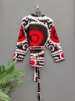 Bordir Kimono jubah gaya Boho elegan putih hitam merah 100% kualitas terbaik Suzani bordir tangan pendek Raw Edge jaket