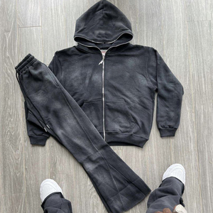 Survêtement personnalisé pour homme avec strass, matière scintillante unie, streetwear, sweat à capuche imprimé - Product Image 4