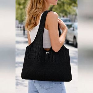 Bolso de Hombro Tejido Estilo Boho Chic para Mujer, Bolso Tote de Ganchillo Hecho a Mano, Informal, para Playa, Verano, Gran Capacidad, Sin Forro, Elegante - Product Image 1