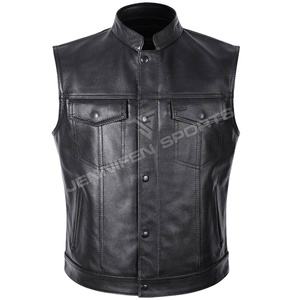 Chaleco de cuero para motocicleta hecho a medida para hombres, disponible en todas las tallas y colores, chaleco de cuero genuino transpirable para motocicleta. - Product Image 1