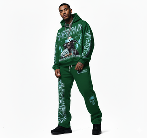 Conjunto Deportivo Negro con Estampado Gráfico Extra Grande para Hombre, Sudadera con Capucha y Pantalones Deportivos para Hombre - Product Image 4