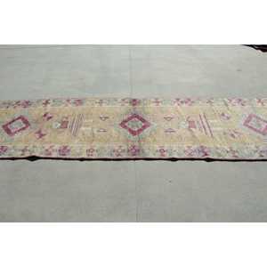 Turkish Rug, 2.9x11.2 ft Vintage Rug, <b>Red</b> Gray Polka dot <b>Wool</b> Rug - Product Image 3