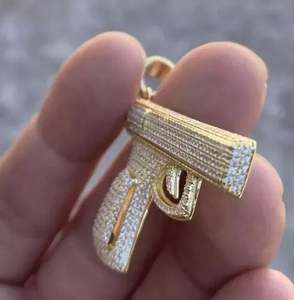 Sterling Silver 14K Yellow Gold Plated 3-Ct Round Cut Diamond Pendant with Gun <b>Charm</b> Customizable for Parties Classic - Product Image 3