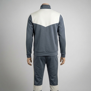 Conjunto Deportivo Gris y Crema para Hombre, Chaqueta Deportiva con Cierre Completo, Pantalones Jogger, Ropa Deportiva Colorblock para Entrenamiento, Gimnasio, Running, Fitness - Product Image 4